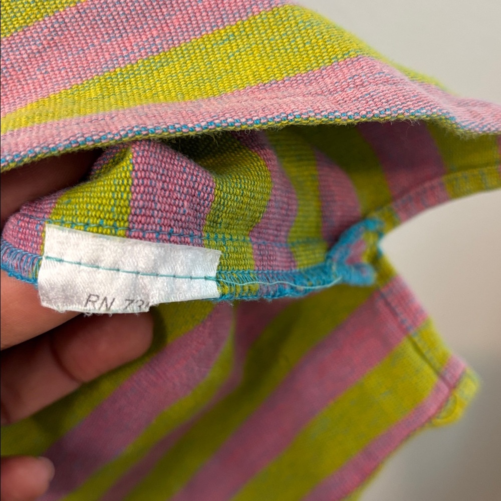 Uncle Frank Pink and Lime Striped Mini Dress with Blue Stitching - Picture 7 of 11